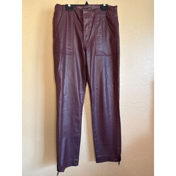 Kut From the Kloth Reese Ankle Straight Leg Faux Leather Pants Womens 8 Maroon - Picture 1 of 7